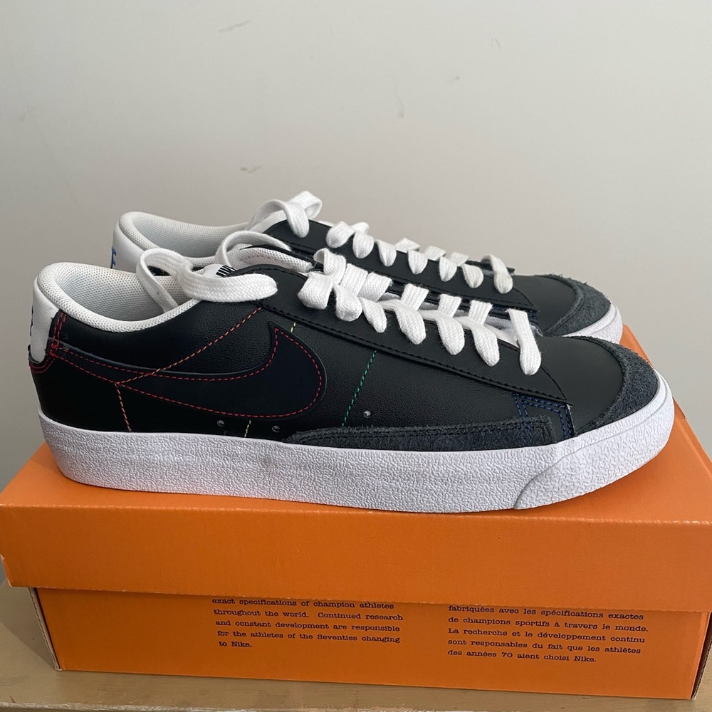 Wmns Nike Blazer Low 77 Black and White Sneakers with Colorful Stitching